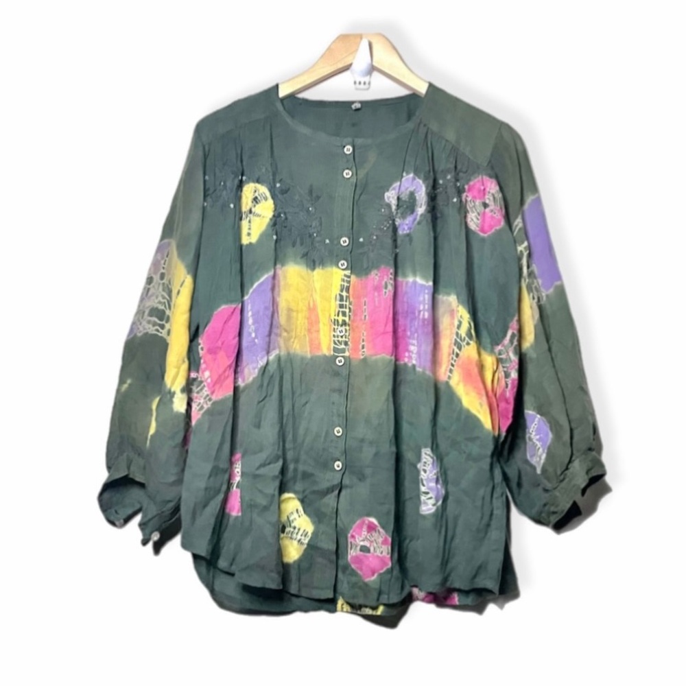 Embroidered Beaded Tie Dye Top - Picture 2 of 10